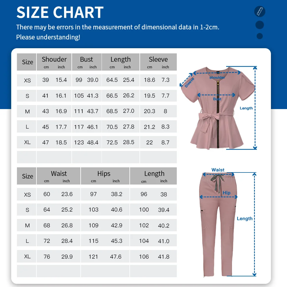 Medical Scrubs Wear Hospital Dental Clinic Work Clothes Short Sleeve Nurse Uniforms With Belt