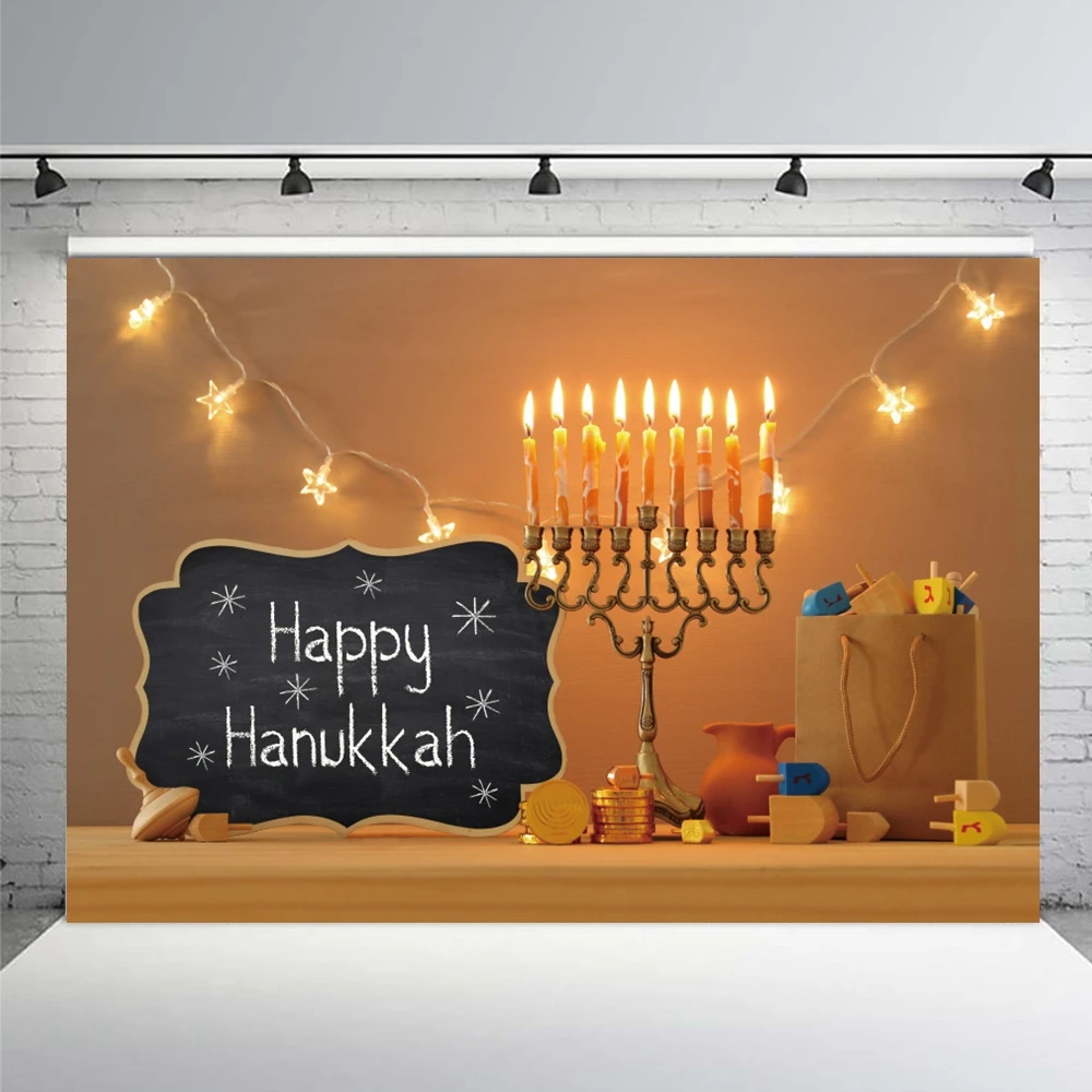 Judaism Happy Hanukkah Backdrop Jewish Jesus Passover Candlestick Party Candles Bread Decor Photography Background Photo Studio