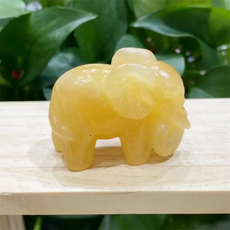 

4.3CM Natural Yellow Calcite Elephant Carving Animal Landscaping Healing Christmas Home Decoration Gift 1pcs