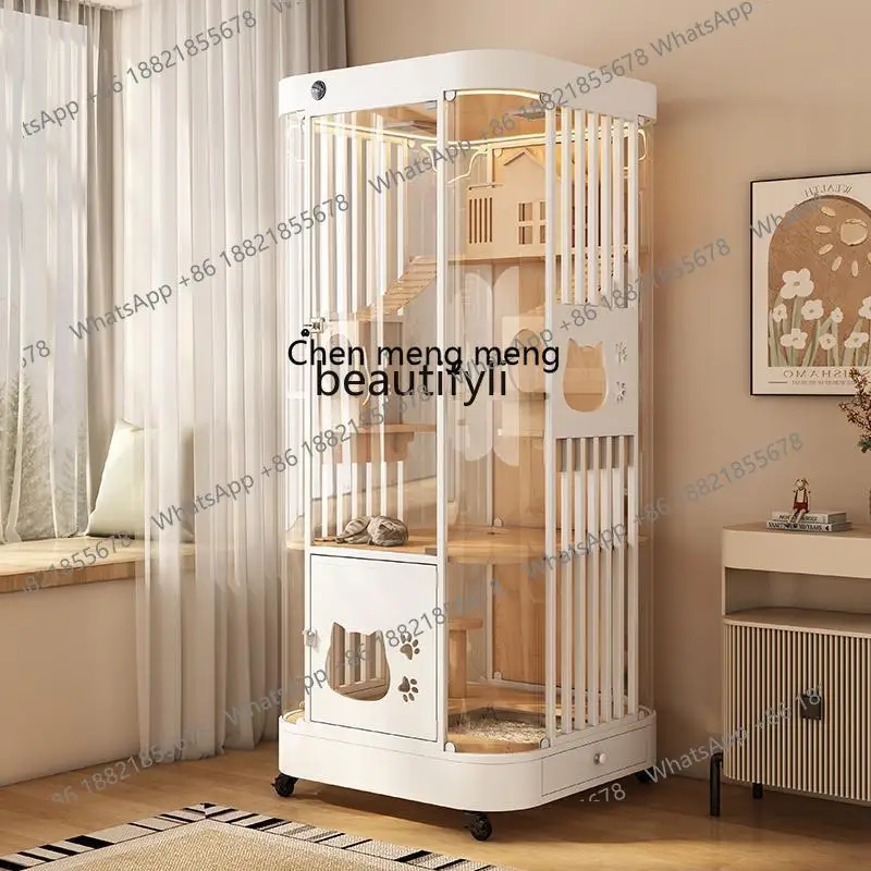 G153 T Smart cat villa curved panoramic cat cage solid wood board luxury oversized cat house home