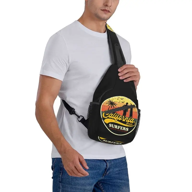 Sac à bandoulière personnalisé California Surfer pour homme, sac à dos de poitrine, sac à dos à bandoulière, plage, été, mode, initié au surf, cyclisme, camping