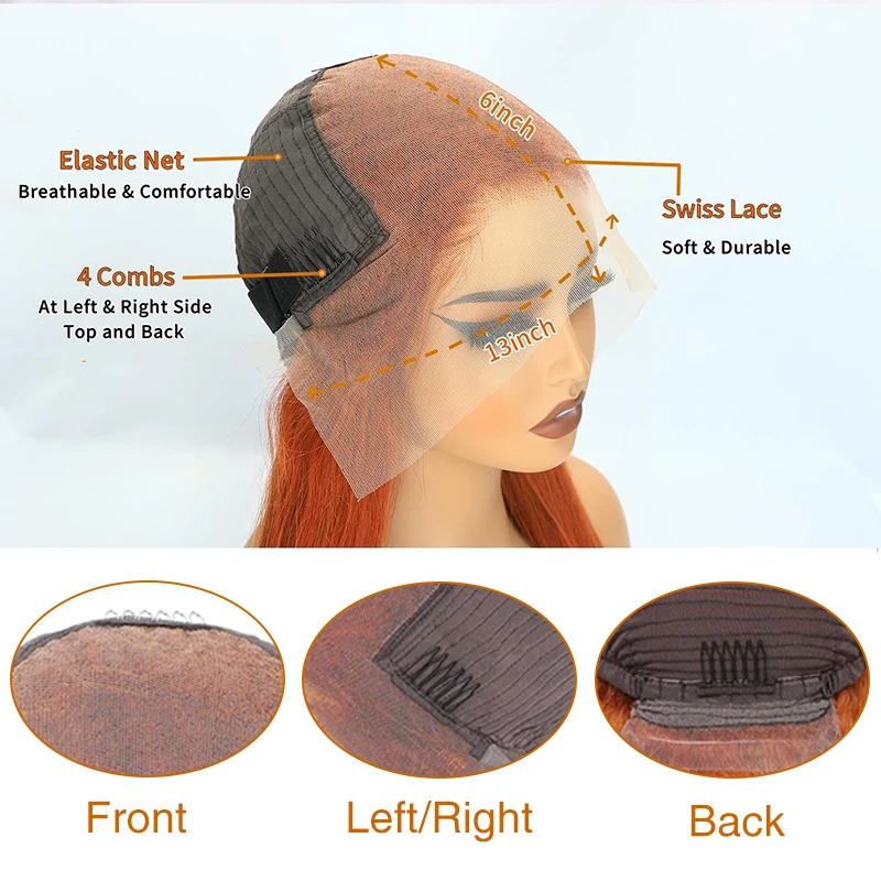 13x6 موجة المياه البرتقال الزنجبيل الدانتيل شعر مستعار أمامي شعر الإنسان 30 38 بوصة 13x4 موجة عميقة الدانتيل الجبهة الباروكات البرتقال شعر بشري مجعد شعر مستعار #6