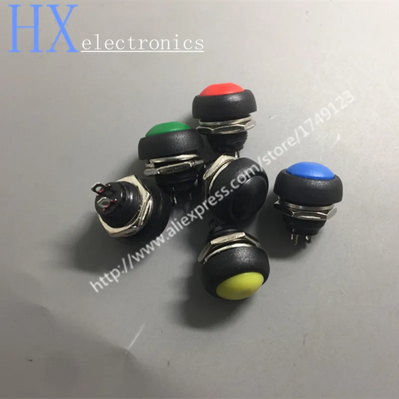 5PCS PBS-33B Red Blue Yellow Green Black White Orange 12mm Waterproof Momentary Push Button Switch