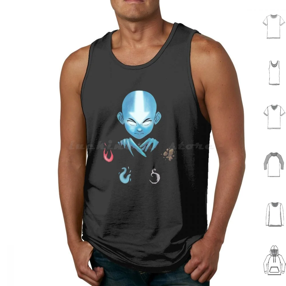 The Four Tank Tops Print Cotton Aang Airbender Blue Red Legend Korra