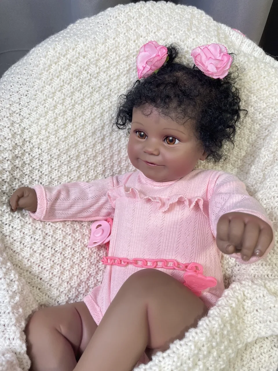 

50CM Lifelike African American Reborn Baby Dolls Black Girl Dark Skin Soft Full Vinyl Waterproof or Cloth Body Toy Figure Gift