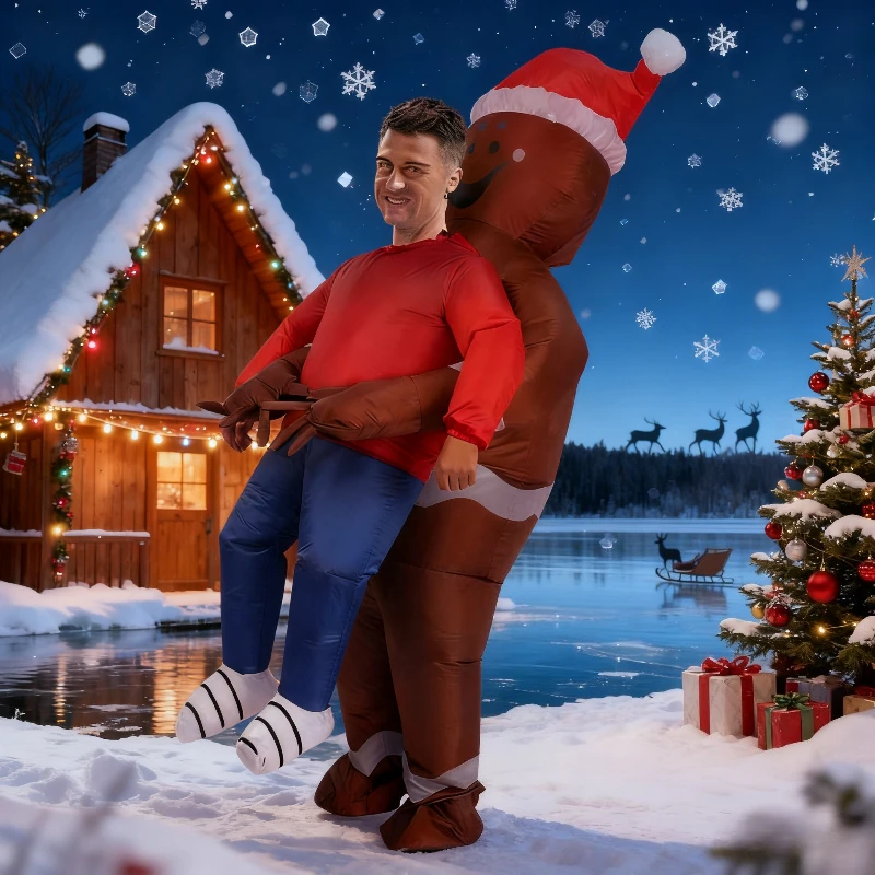 

Gingerbread Man Inflatable Costume Christmas Gingerbread Man Carry Me Fancy Dress Halloween Christmas Party Cosplay Outfit