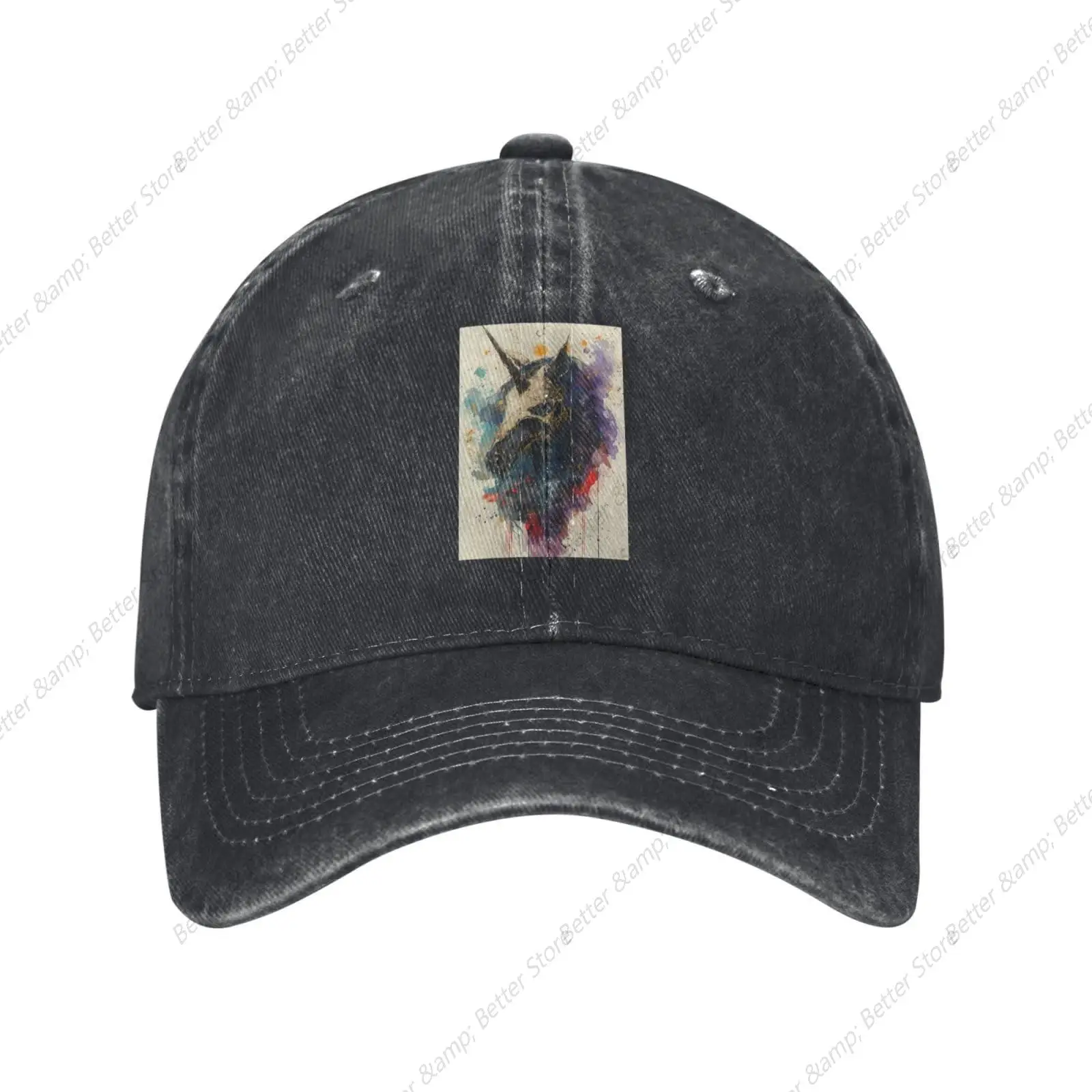 

Black Colorful Ink Cute Horse Vintage Denim Cowboy Baseball Cap Dad Hat Men Women Adjustable