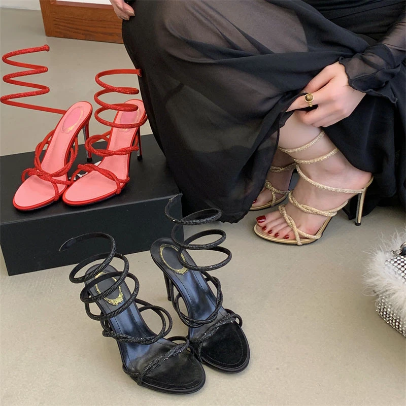 Eilyken Fashion Style Open Toe Sandals Women Sexy Thin Heels Crystal Diamond Ankle Strap Nightclub Party Shoes image 4
