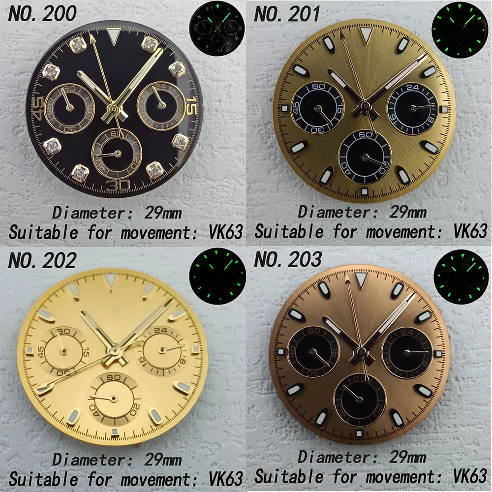 

Корпус 40 мм, нержавеющая сталь 316L, сапфировое стекло, алмазный безель C3, зеленый светоизлучающий, 10 бар, водонепроницаемый, подходит для механизма VK63