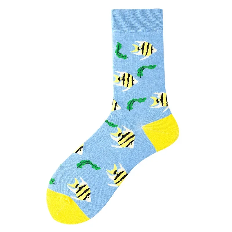 Winter New Funny Fish Print Kawaii Short Socks for Women Men\'s Casual Autumn Crew Cotton Socks 1 pairs