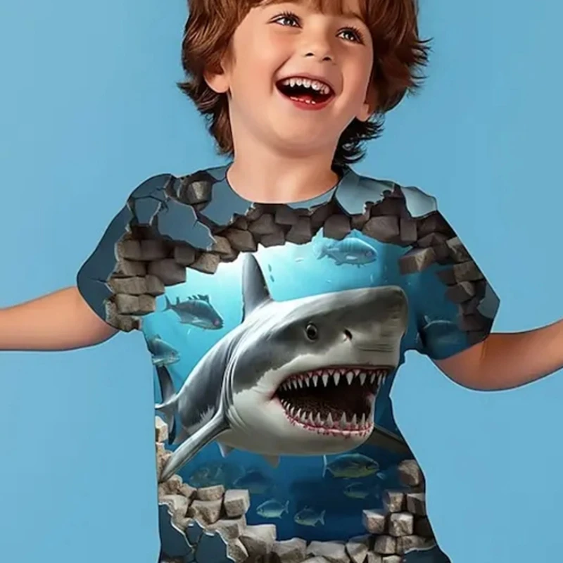 

3D Shark Print Boys Clothes T-Shirts for Children Short Sleeve Casual Daily Kids Summer Clothes Girl T-Shirt Polyester Child Top