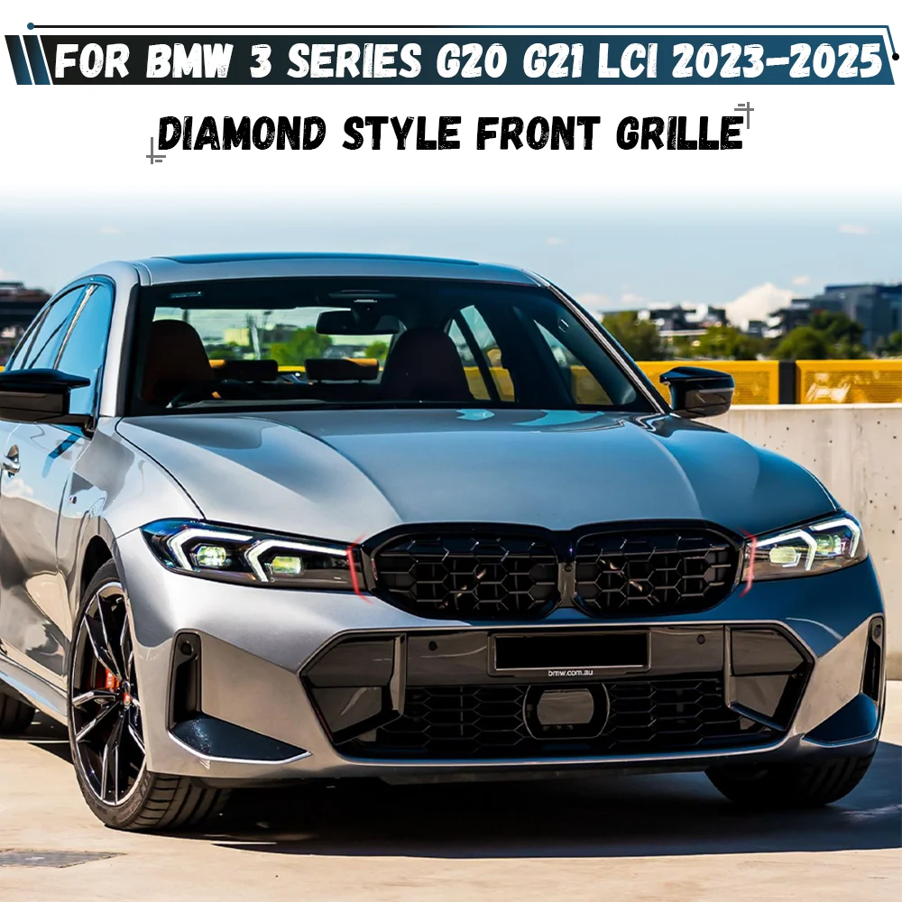 

Car Front Bumper Kidney Grille For BMW 3 Series G20 G21 LCI 2023-2025 330i 320d M340i Diamond Style Racing Grill