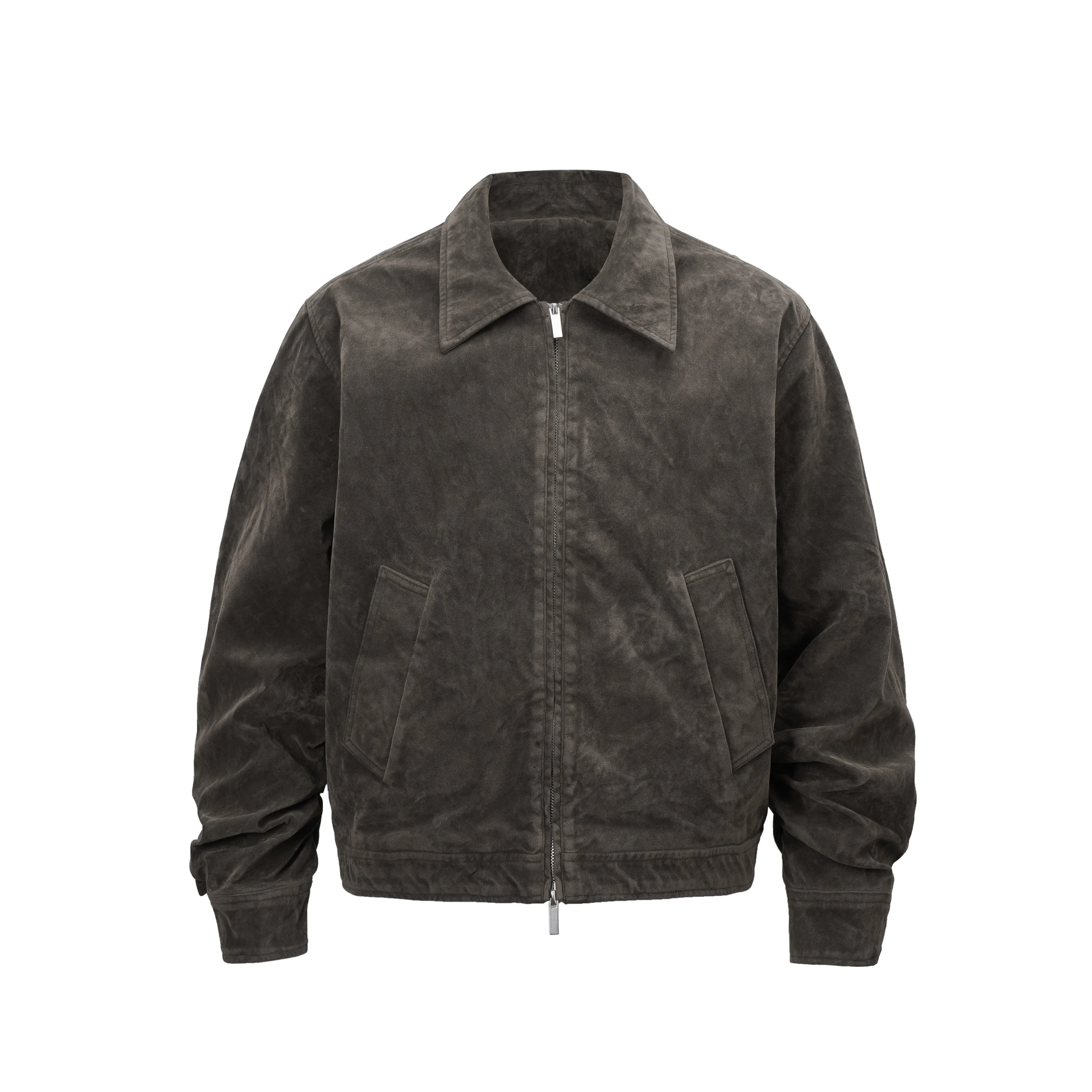 2025 New Fashion Trend American High Street Retro Washed Patchwork Jacket Men's Turn-Down Collar Loose Coat Workwear Top