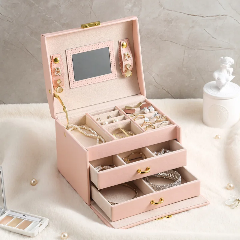 

Mutihome 2026European Princess Jewelry Box With Simple Lockable Accessory Box Earrings Rings Storage Multi-layer Jewelry Storage