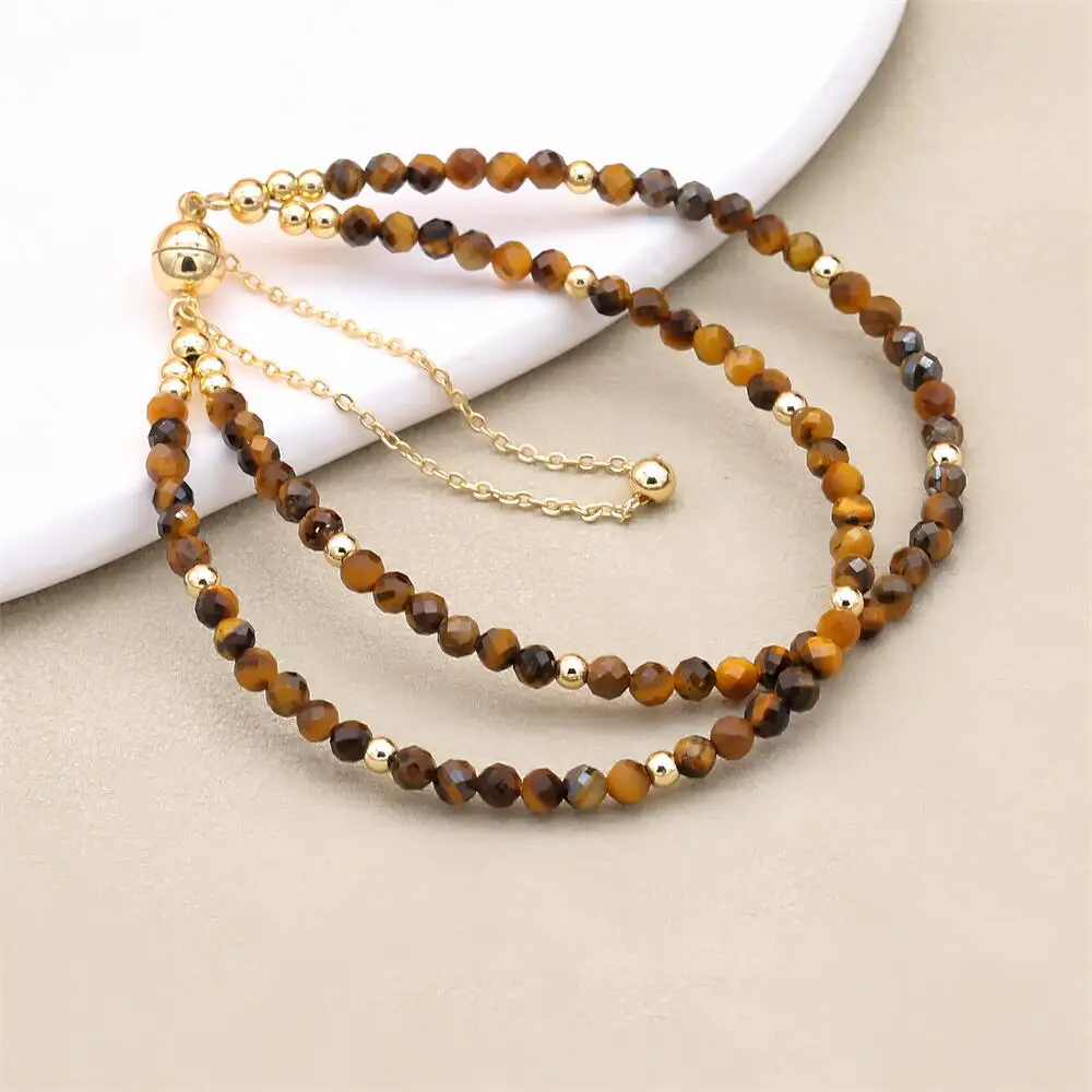 3MM Double Layered Tiger Eye Stone Beads Magnetic Charm Bracelets Elegant Bohemian Strand Bracelet Women Fashion Jewelry