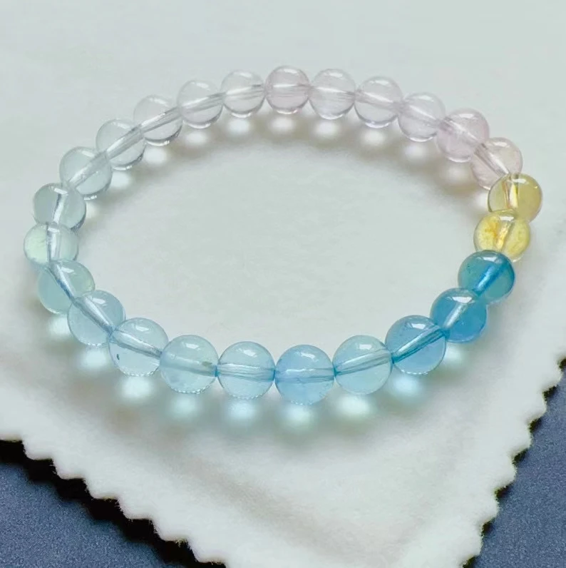 حقيقية الطبيعية الملونة مورغانيتي سوار كوارتز واضح الخرز المستديرة 7 مللي متر النساء الحلوى الأحمر الأزرق قوس قزح مورغانيتي حجر AAAAAAA