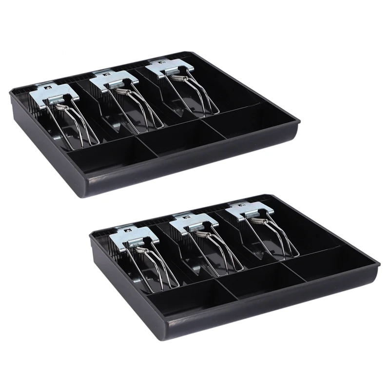 2X 3-Grid Money Cash Coin Register Insert Tray Replacement Cashier Drawer Storage Register Tray Box Classify Store