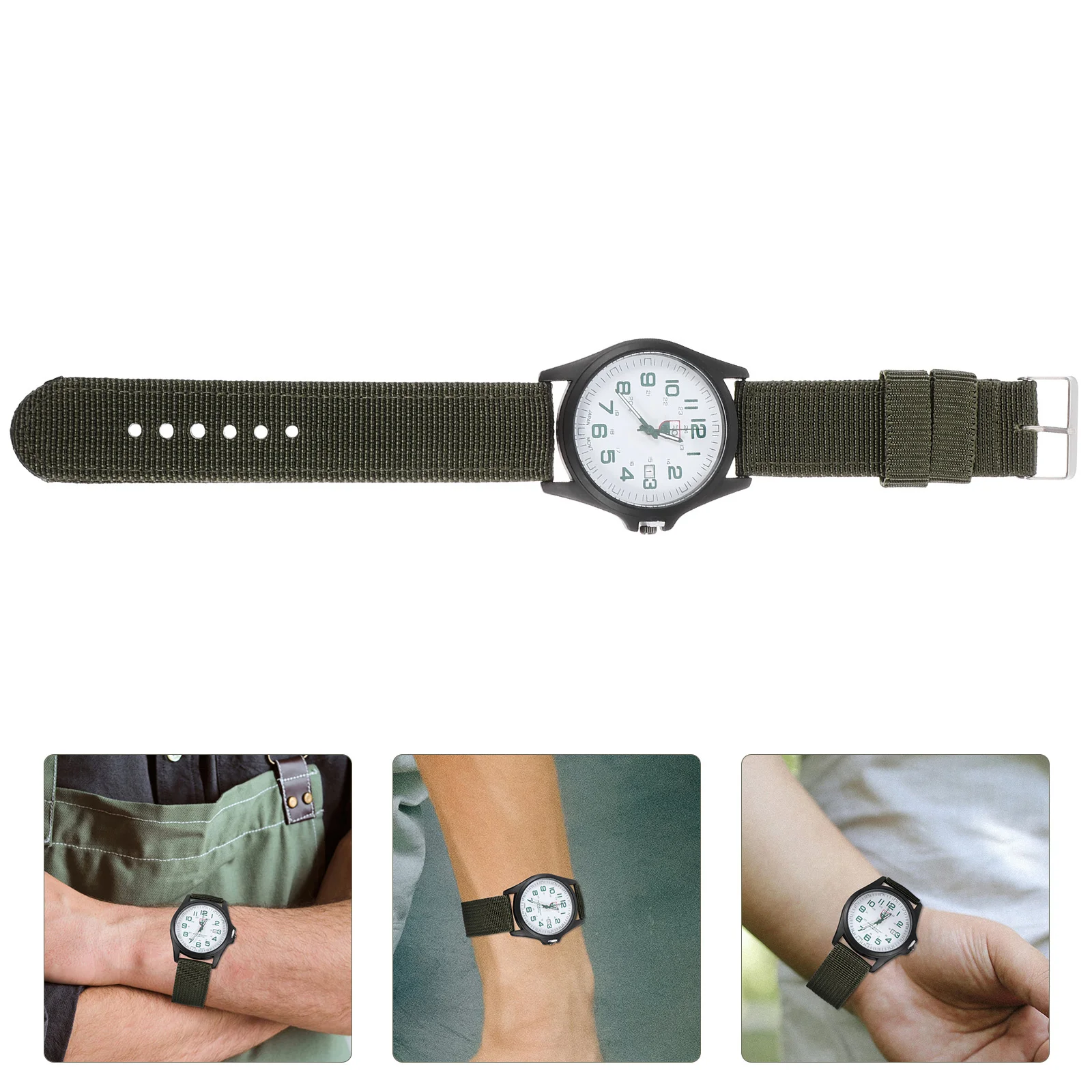 Stylish Men Quartz Watch Army Green Woven Nylon Male Wristwatch Fashionable Graduation Birthday Christmas Gift