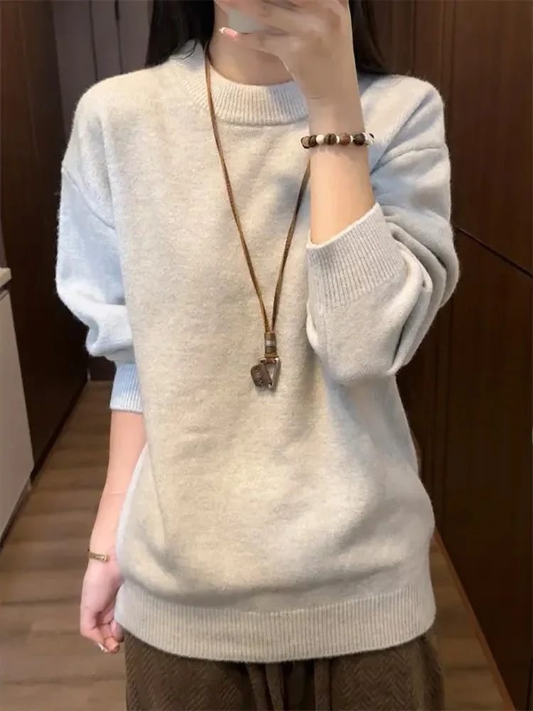 

Белый базовый мужской вязаный свитер Soft Lazy Sle, осенне-зимняя повседневная одежда, нижнее белье для пар, одинаковые длинные свеки, круглые Ne