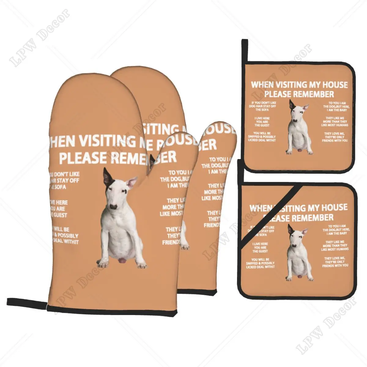 Cute Bull Terrier Dog Oven Mitts and Pot Holders Sets of 4 Heat Resistant Kitchen Gloves Potholders for Cooking Baking Grilling