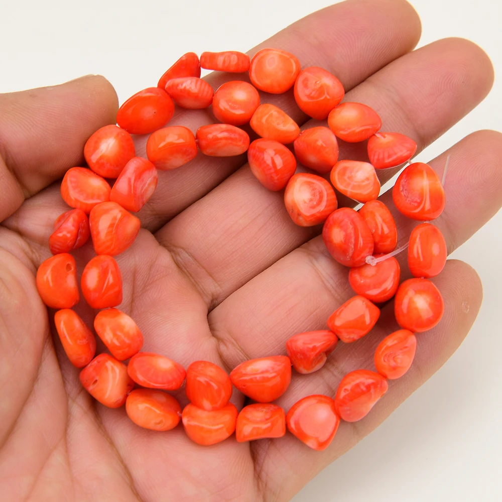 

5 Strands Orange Coral Smooth Nugget Freeform Loose Beads 16" Jewelry DIY