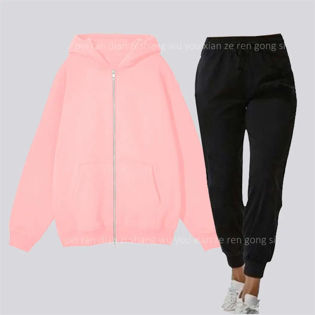 Zipper Cardigan Blank Women Hoodie And Sweatpants Two-piece outfit High Quality Clothing Chandals Famale pants Sets Sports Suit