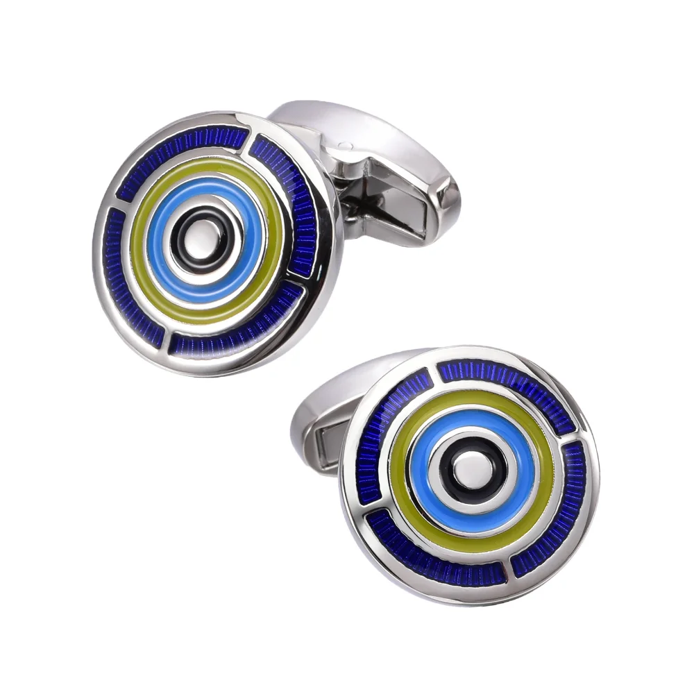 Contrast-colored Ring Multi-layer Design Cufflinks Blue Yellow and Green Neck Pin Men's Business Formal Wear with Accessories