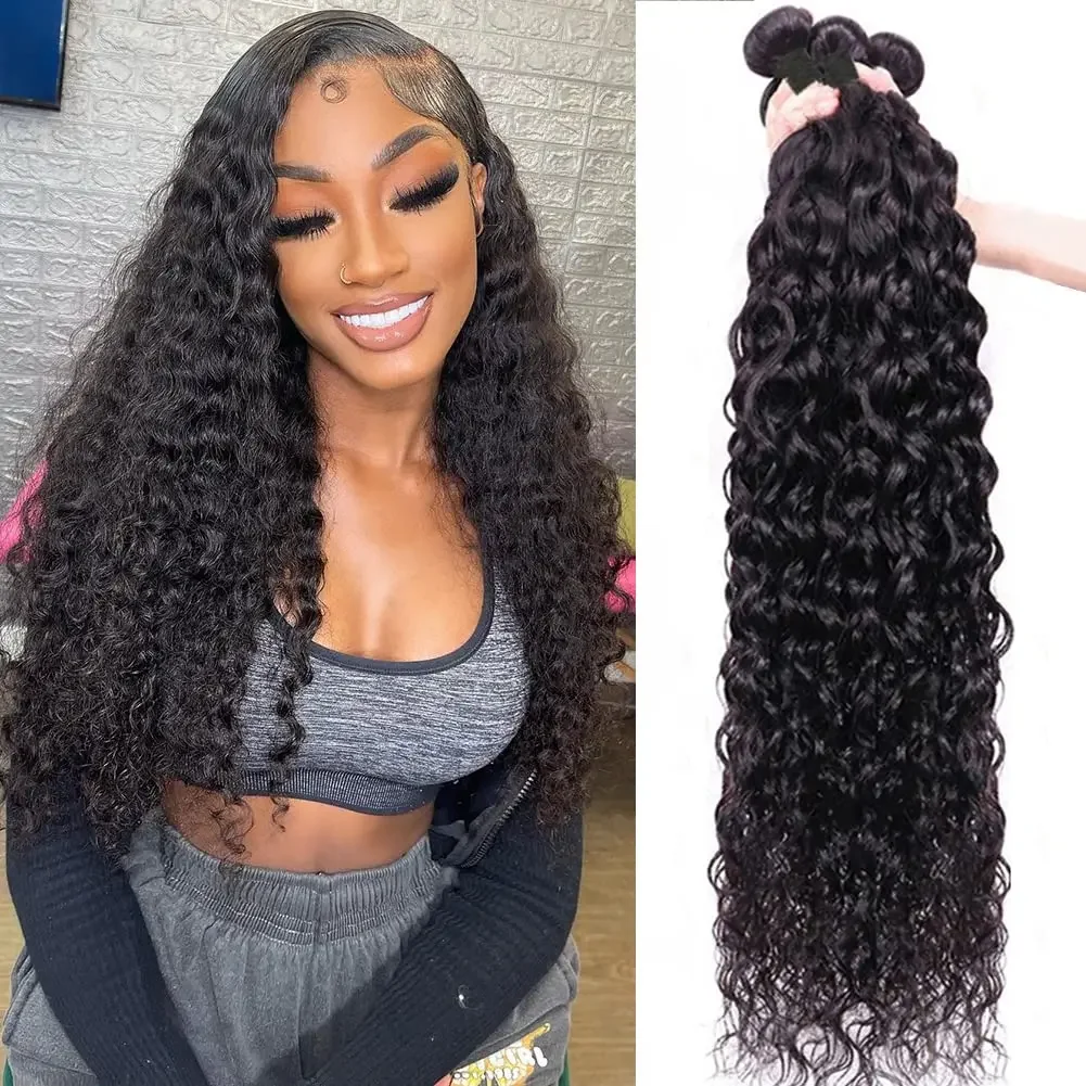 Water Wave Human Hair Bundles Curly Deep Wave 3 Bundles Brazilian Natural Black Human Hair Remy Hair 100% Human Hair Natural