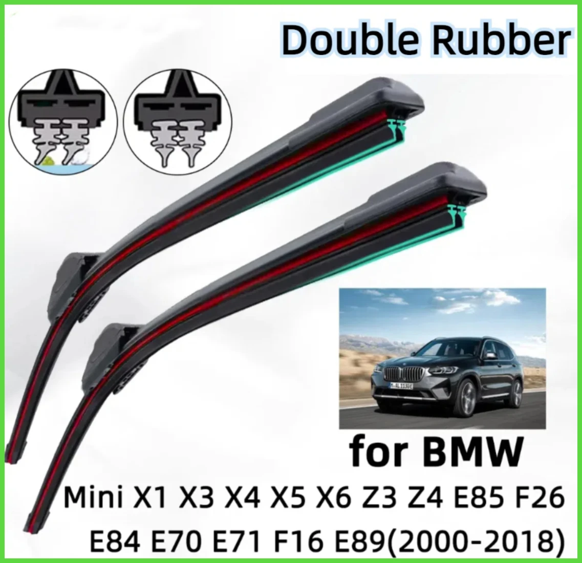 

Double Rubber Car Wiper for BMW Mini X1 X3 X4 X5 X6 Z3 Z4 F25 E84 E70 Front Wiper Blades Brushes CutterAccessories Windscreen