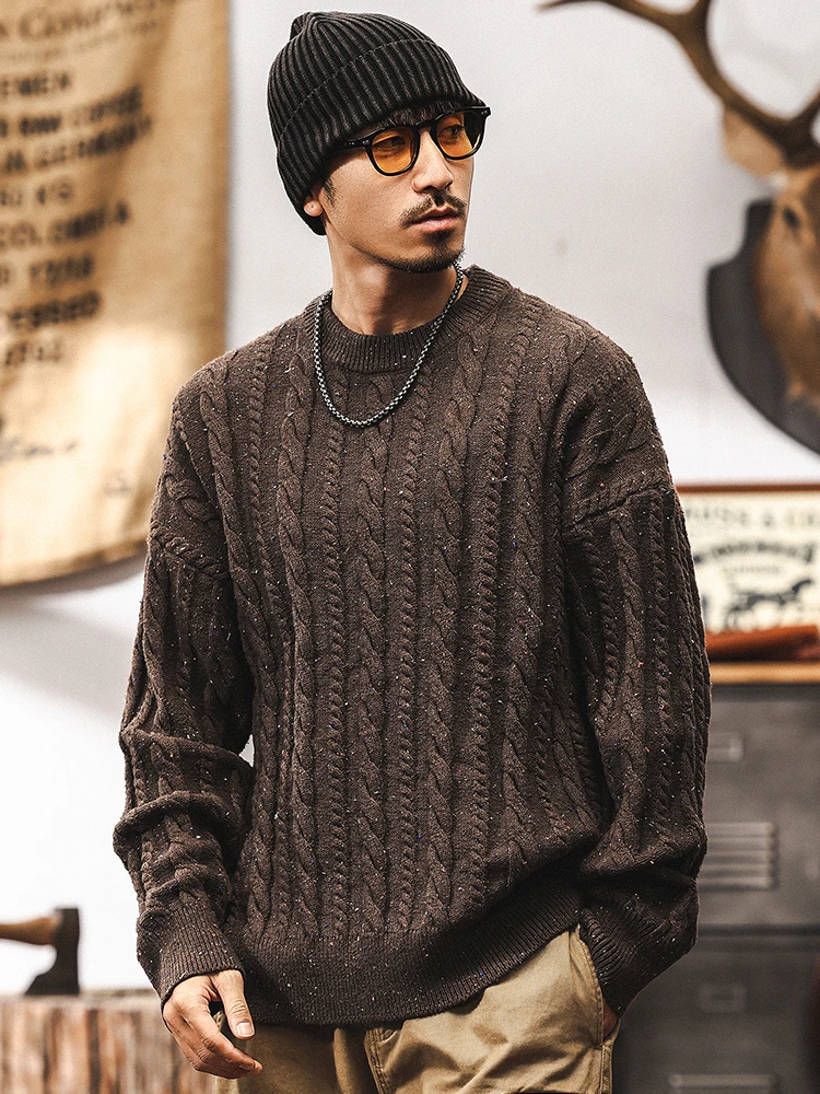

American Retro Thi Needle Sweater Men's Winter Thiened Lazy Sle Knitted irt Men's Autumn Winter Model Loose Fit Casual