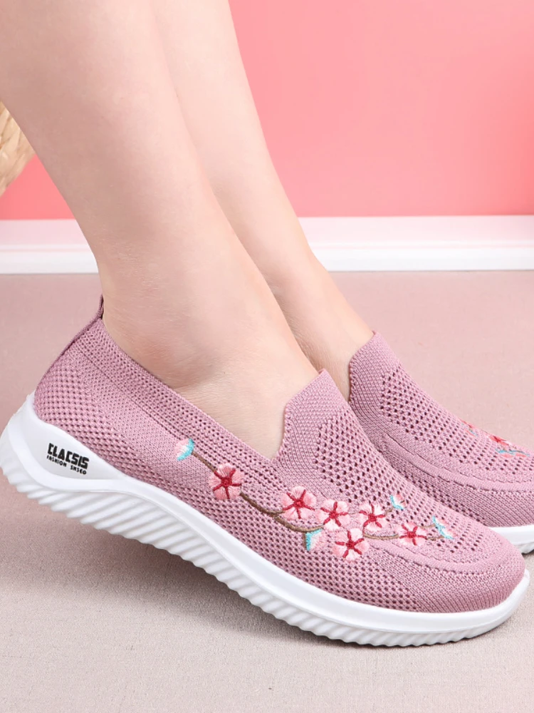 Shoes Women Sneakers Mesh Breathable Floral Comfort Mother Soft Solid Color Fashion Female Footwear Lightweight Shoes for Women