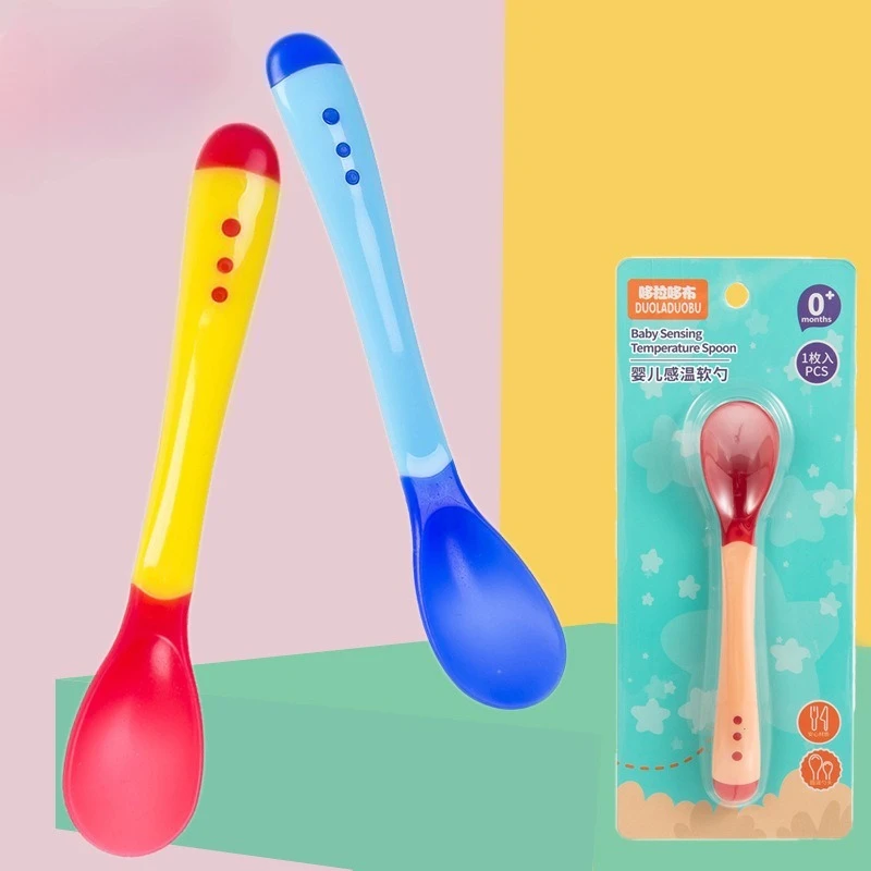 

Детская теплая ложка, посуда для кормления, детская теплая мягкая ложка, вилка, одиночный набор