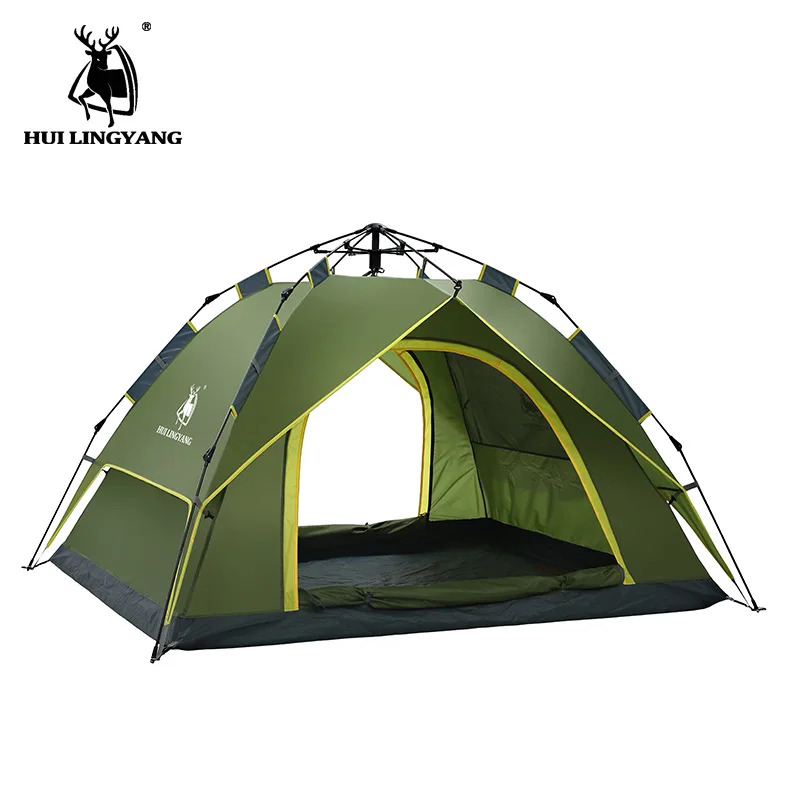 

HUI LINGYANG Fully Automatic Quick Open 3-4Persons Outdoor Camping Tent Double Layers 2doors Rainproof Picnic Travel Family Tent