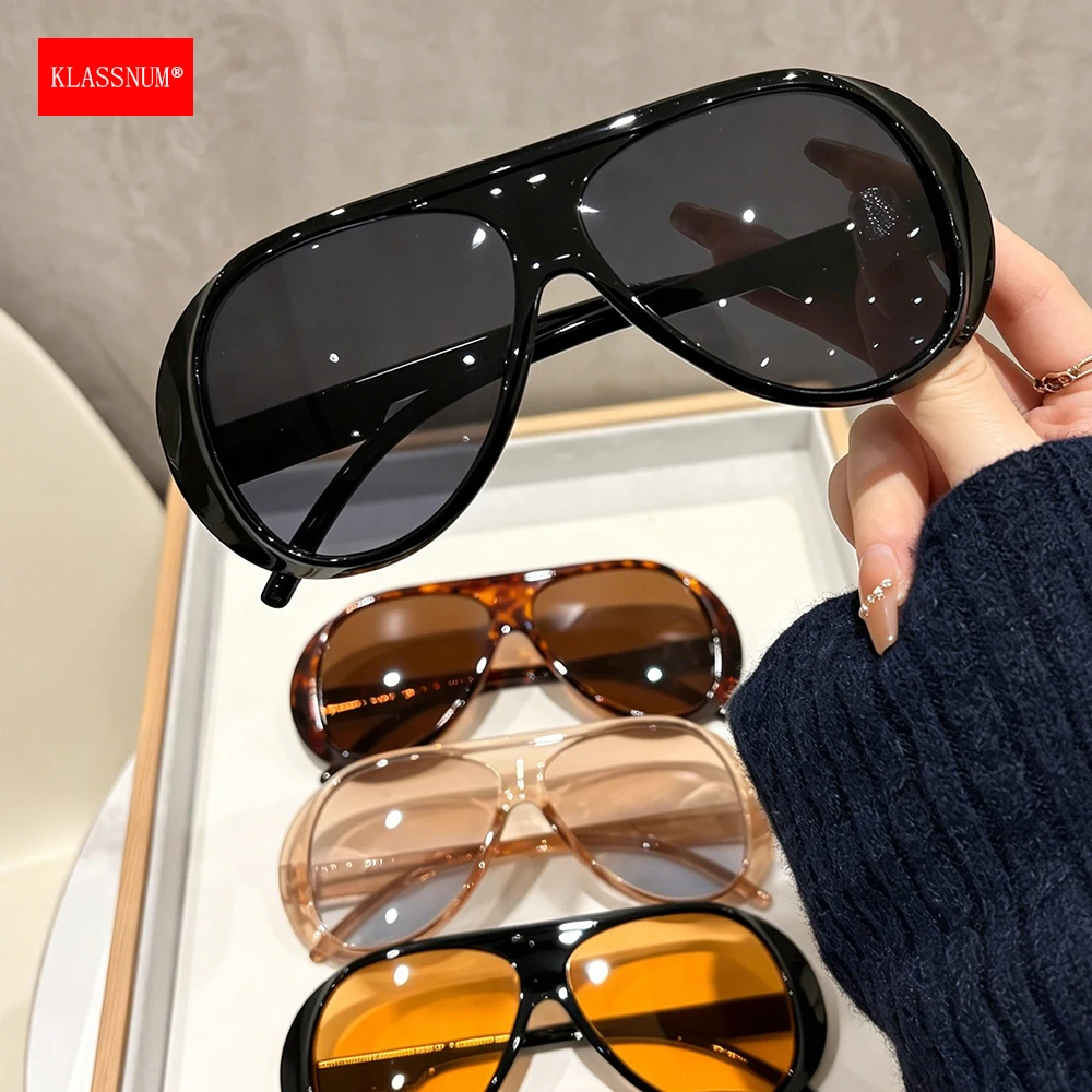 KLASSNUM Large Frame Aviator Sunglasses Women Trendy UV400 Protection Sun Glasses Brand Designer Eyepiece for Driving Travel