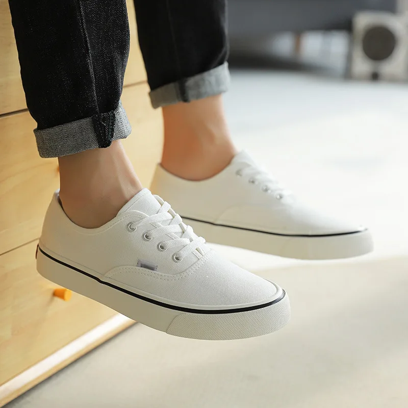 Zapatillas de lona para hombre y mujer, zapatos de moda con cordones, blanco y negro