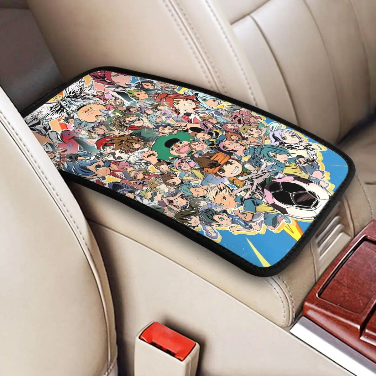 Car Armrest Cover Mat Leather Inazuma Eleven Anime Plaid Center Console Cover Pad Car Decor Accessories