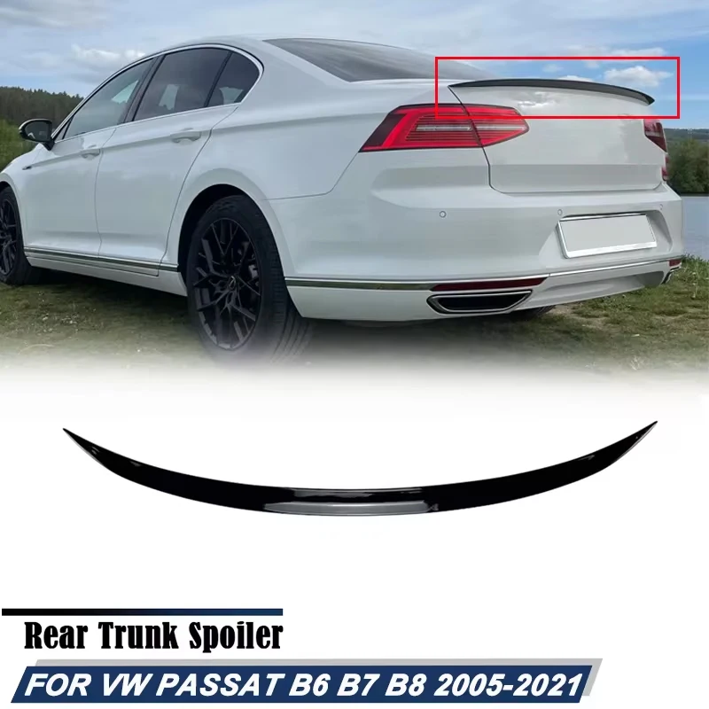120CM Gloss Black Soft Rubber Rear Trunk Spoiler Lip Splitter 5D Carbon Look Car Accessories For Volkswagen PASSAT B6 B7 B8