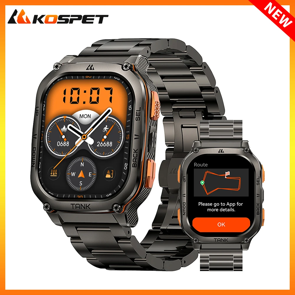 2024 New KOSPET TANK M3 Ultra GPS Smartwatch For Men Waterproof 5ATM AMOLED AOD 480mAh Digital Bluetooth Call Men's Watches