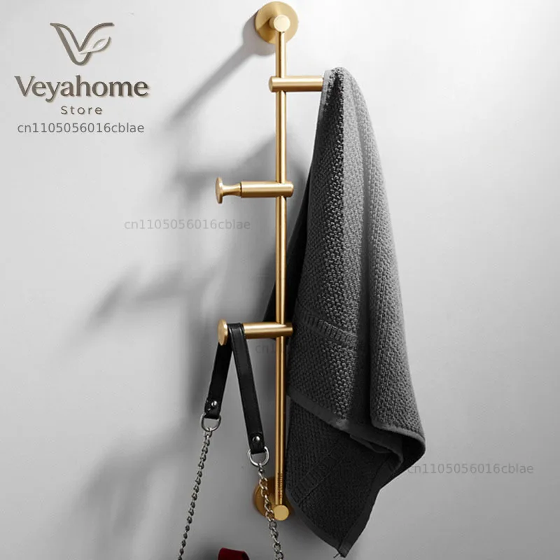 Brass Cloth Hanger North European Wall Hook Adjustable Bedroom Storage Holder Gold Robe Rack Bathroom Towel Hanger