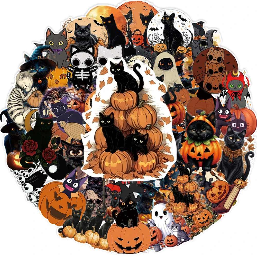 

10/30/50pcs Cool Retro Black Cat Hallowmas Graffiti Stickers Aesthetic Decals Laptop Phone Suitcase Diary Decoration Sticker Toy