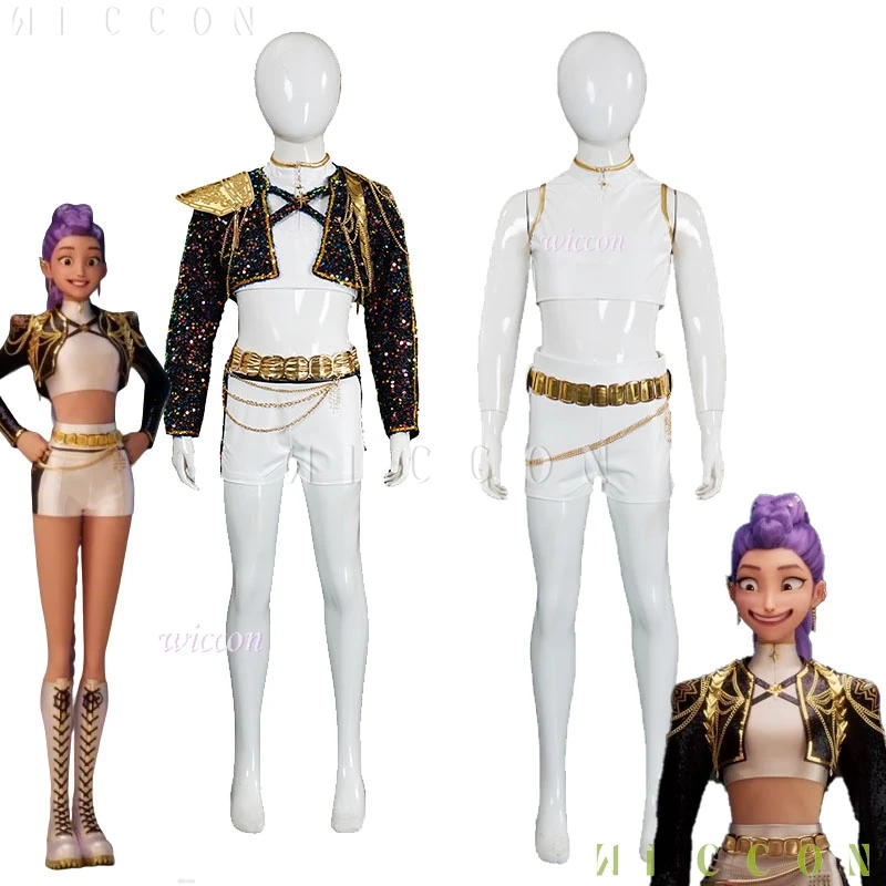 Хэллоуин Кан Ру-ми для взрослых и детей Huntrix K-Pop Руми Кан Косплей Охотники на демонов 강루미 Лидер Жилет Юбка Комплект Карнавальный костюм