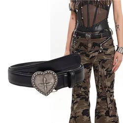 Gothic Fashion Vintage Peach Heart Cross Belt for Women Y2k Belt Diesel Belt for Lady Luxury Designer Jeans Dress Accessories