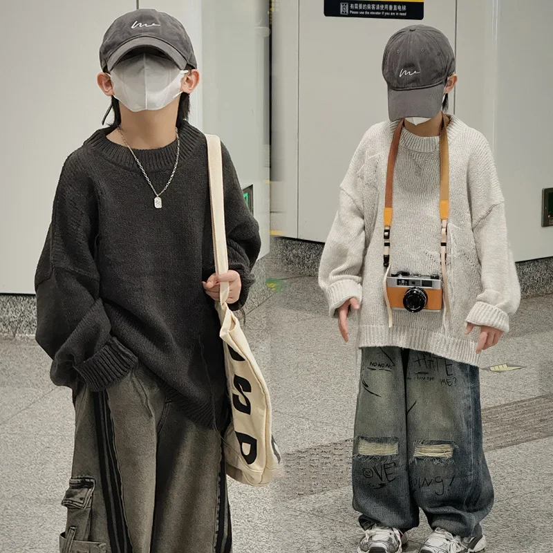 Children's sweater 2024 autumn new boys and girls casual loose Internet celebrity tide sweater top