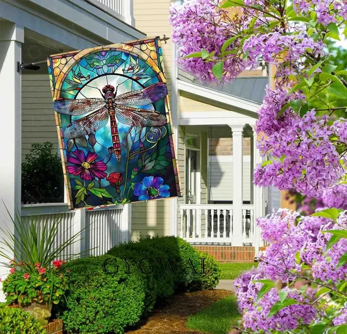 Stained Glass Dragonfly Garden Flag Spring Summer House Flag for outside 28X40 I RRI