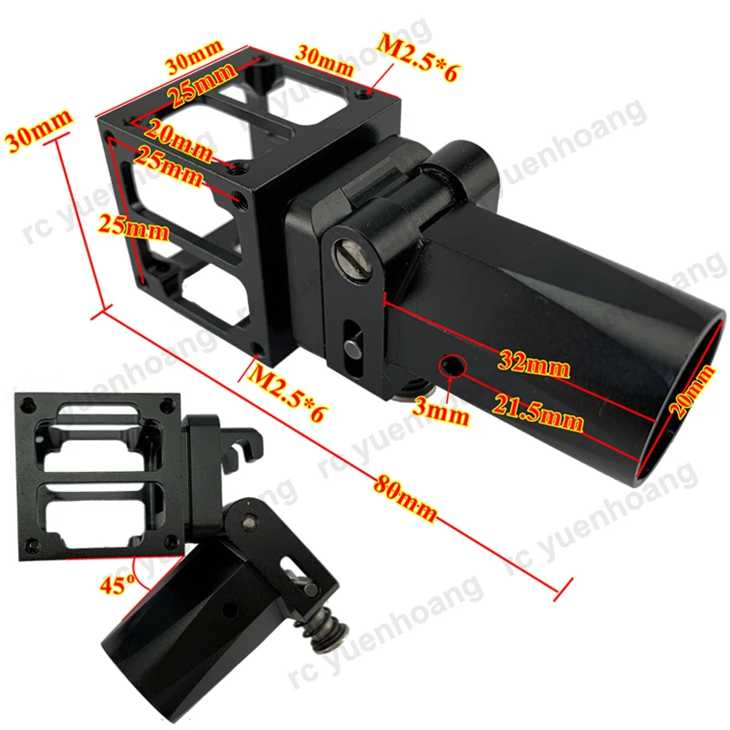 Abrazadera de brazo plegable de aleación de aluminio, Base de conector de junta de tubo de paraguas Horizontal para accesorio de marco de Dron multirotor, 20mm, 1 Uds.