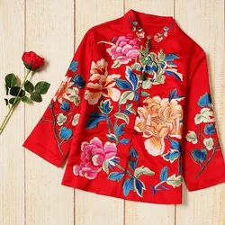 Embroidered Blouse Ethnic Style Retro Embroidery Chinese Blouse Women New Style Jacket Loose Cotton Coat Women's Autumn Hanfu