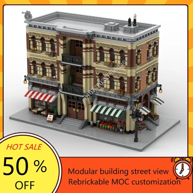 6492PCS Modular House with Flower Shop, Bakery and Apartments MOC street view Model Building Blocks Assembly Model Toys Gifts