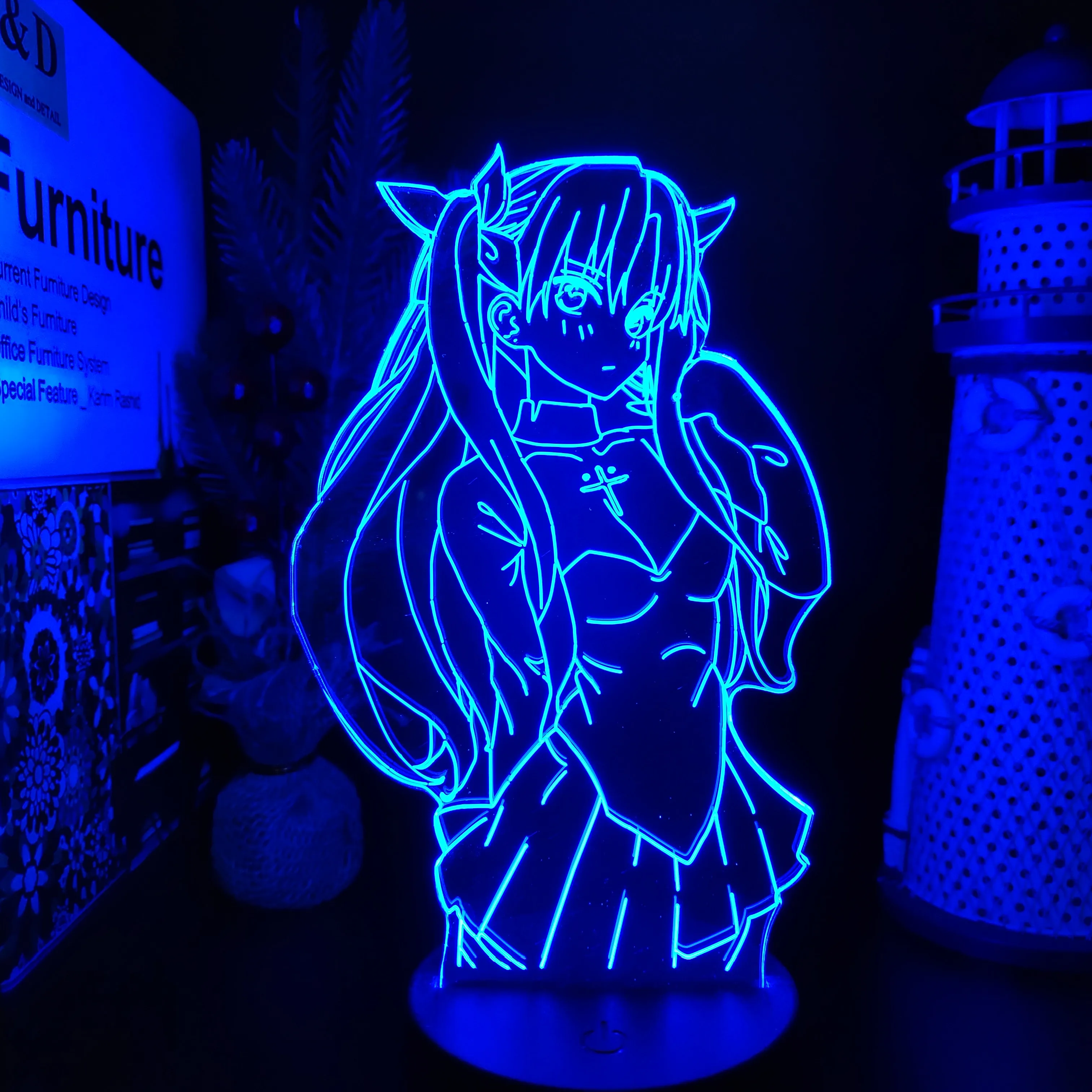 Fate/Stay Night Tohsaka Rin Anime 3D LED Illusion Lamp Nightlights Lampara for Home Decor Table Lamp Collector Color Changing