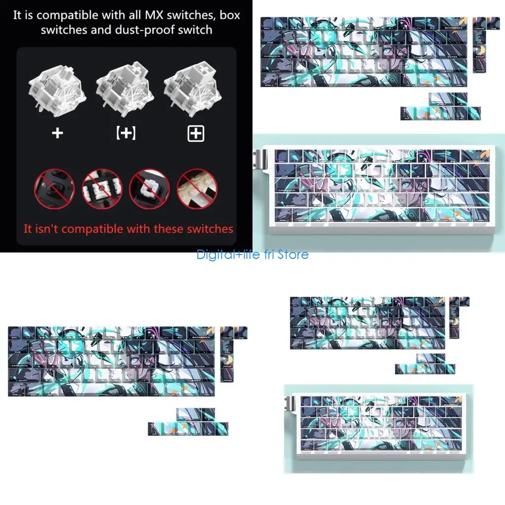 E06D 74 Keys Anime Keycaps PBT Keycap Dye-sub Mechanical Keyboards Caps for 61