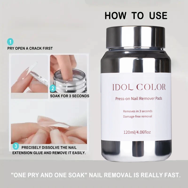 IDOL COLOR 120 ml/4,22 fl.oz Nagelkleber- und Nagellackentferner zum Aufdrücken – schnell wirkende 3-Sekunden-Einweichflüssigkeit